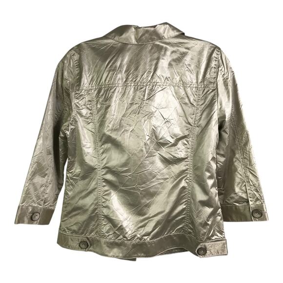 Chico's Jacket Womens Size 0 Gold Button Down Trucker Style Elbow Length Sleeve - Picture 3 of 8